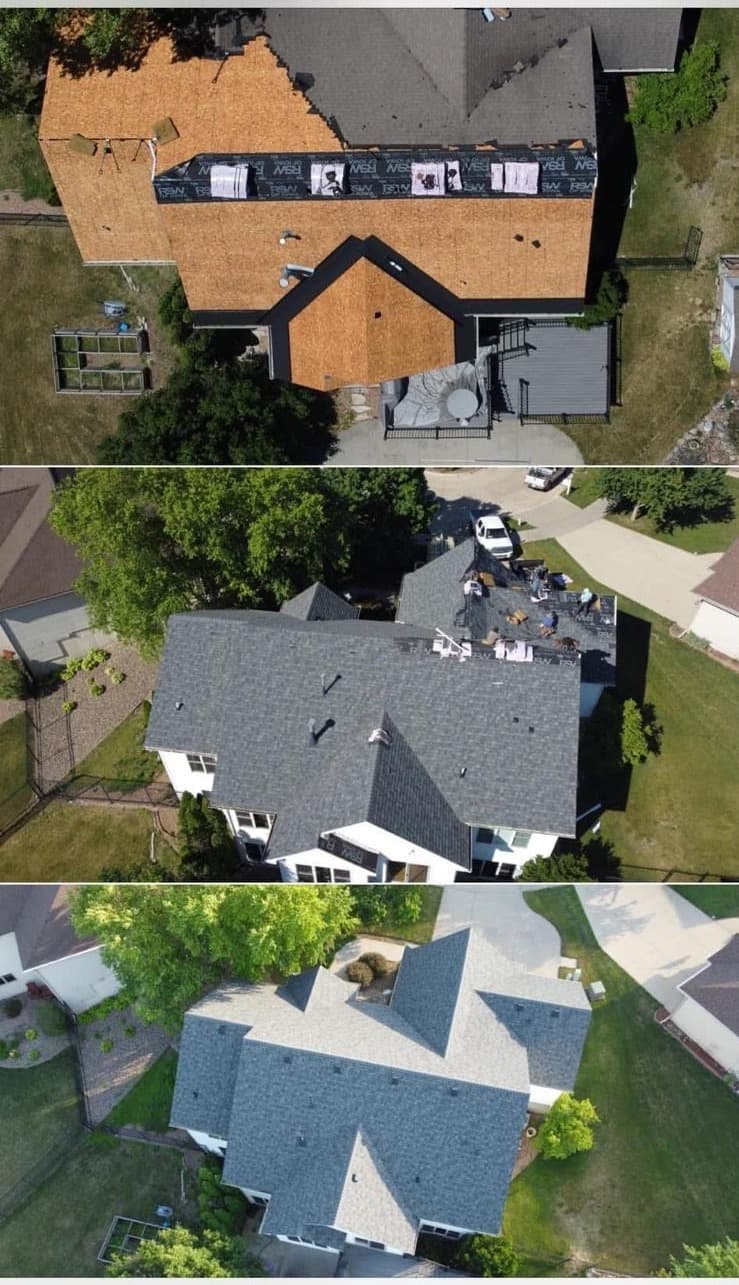 Aerial view of a commercial low-slope roof in Central Iowa