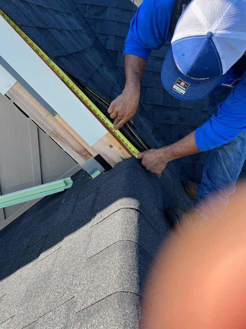 Close-up of roofing work in progress